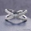 2PCS Wedding Rings Huitan Luxury Cross X Shape Women Engagement Ring Full Paved CZ Stone Silver Color Elegant Simple Female Jewelry Ring Hot Sale