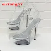 Slippers McLubgirl 3443 Summer Sexy Super High Heels 15cm stilett vattentät plattform Sandaler Transparent Crystal Wedding Shoes LFD