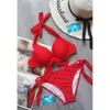 Women's Swimwear Swimsuit womens suspender bikini 2022 summer sexy red and black solid swimsuit push up pad underwear swimsuit bandage swimsuit J240403