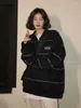 Sweats à capuche pour femmes Qweek Y2K T-shirt à manches longues noires vintage Femmes HARAJUKU Retro rayé Pullover Tees surdimensionné V-Neck Streetwear