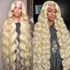 38 tum peruansk mjukt hår 613 honung blond färg peruk 180% HD transparent kroppsvåg frontal mänsklig hår peruk för kvinnor 13x4 syntetiska spetsar front peruk