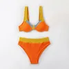 Kvinnors badkläder Blesskiss Sexig hög midja Bikini 2024 Kvinnor Patchwork Orange Push Up Set 2 Piece Swimsuit Bathing Suit (A-C Cup)
