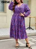 Urban Sexy Dresses Gibsie Plus Size Bohemian midja tryckt lång kjolväska V-ringning Full lykta slav elegant hög midja a-line kvinnor 2023 y240402