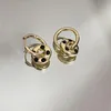 Dingle örhängen franska couture 18k guldpläterad lås för kvinnors ins svarta opal munkar två