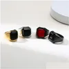 Bandringar 2021 Stylish Mens Signet Pinky Ring Gold and Sier Tones Rostfritt stål Black Stone Anel Mascino Male Accessory229a Drop de OTRK3