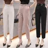 Pantaloni femminili primavera estate 2024 tasche harem formali in stile coreano ad alta vita ad alta vita da ufficio lady caviglia