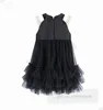 Girls Pearls Chain Dew épaule Princess Robes Kids Love Heart Jacquare Splicing Lace Tulle Cake Robe Childre