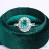 2PCS خواتم الزفاف رائعة بارايبا الأخضر عالية الكربون الماس 925 الجنيه الاسترليني الخاتم الفضي للنساء