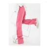 Saut-réalisations de jeans pour femmes American High Street Design Sense Slit Loose Straight Slim Pink Casual Pantal