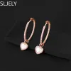 Ohrringe Sljely Fashion Roségold S925 Sterling Silber Rosa Mutter von Perlen herzförmigen Reifen Ohrringen Frauen Monaco Marke Schmuck Geschenk