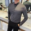 Heren-jurken Hirps Hoge kwaliteit knappe casual jeugdactiviteiten Niet-ijzerplaten met lange mouwen shirt Solid Color Matching Men Four Seasons vier seizoenen