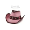 Berets Cowboy Straw Sun Hat voor vrouwelijke brede vizier met borduurwerk Cowgirl Carnivals Party Hoofddeksels