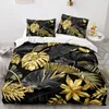 Sängkläder set palmblad täcke täcker kung full bananblommor set hawaiian tropisk grön 2/3 st polyester täcke