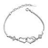 Bracelets de charme S925 Double coeur estampillé 925 Sterling Fashion Crystal Diamond Chain Bracelet Bijoux pour les femmes Girls Lady Drop Dhp3m