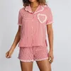 Thuiskleding Y2K Fairy Pink Plaid Shorts Pyjama Sets dames 2 -delige lounge set korte mouw revers tops 90s zoete vintage slaapkleding