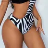 Swimwear féminin 2024 Nouvelles femmes Swimsuit Swimsuit Zebra One épaule Swimwear féminin Sexy Monokini Hollow Out Beachwear Push Up Body Body Bodys Y240402