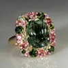 2PCS Pierłdy ślubne Huitan Nowo kolorowe zielone zielone pierścionki z cyrkonią dla kobiet na specjalne przyjęcie weselne Wspaniałe akcesoria Biżuteria Kobieta