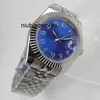 Män tittar på 39mm Blue Dial Steel Case 21 Jewels Japan 8215 Automatisk räfflad ram borstad rem