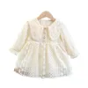 Spring Autumn Baby Girls Sweet Bow Princess Dress Children Kids Infants Lace Long Sleeve Dresses Cloths 240329