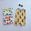 Rompers 2023 Summer New Baby Cute Fruit Cartoon Cartoon Frumper Boy Girl Sleeveless Casual tute per abiti da bambino per bambini 0-24m L240402