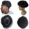 TOUPEES TOUPEE POUR MEN AFRO KINKY CURLY MONO BASE AVEC PU MEN'S HUMAN SYSTÈME POUR LES BLAUX