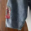 Jeans pour femmes 24femmes printemps été vintage lavé patchwork broderie blanchi lâche femme marée denim pantalon large jambe sauvage