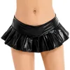 Urban Sexy Dresses Womens Female Metallic Shiny Pleated Miniskirt Fashion Solid Color Low Rise Mini Skirt Nightclub Dance Performance Costume 240403