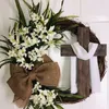 Decorative Flowers Easter Wreath With Cross Rustic Grapevine Bow Decorations Decor