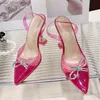 Chaussures habillées Sexy Crystal Bowknot Femmes pompes Sandales Elegant PVC transparent transparent Toe Slingbacks Talons Mariage Prom H2404035Hit