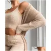 Womens Tracksuits Women 3 Piece Winter Y Home Wear Suit Casual Pajamas Set Lady Female Soft Warm Long Sleeve Cardigan Vest Pants Drop Dhhy2