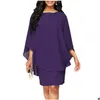 Plus size jurken vrouwen ruches batwing halve mouwen knielenlengte losse asymmetrische kleding kantoor dame solide kleur chiffon wrap hip dro dhnjv