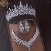 Hair Clips Luxury Crystal Crown Necklace Earring Set Rhinestone Bridal Jewelry Wedding Accessories Tiara Gift