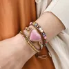 Bracelets de charme Boho Bracelet Rhodochrosite Bracelet Naturel Stone Coued Cuir Emballage Femmes Anifrage Cadeau pour elle