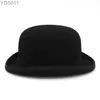 Wide Brim Hats Bucket Gemvie 100% Lool Felt Derby Mens Bowling Hat Satin Fashion Food Fedora Clothing Magic YQ240403