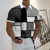 Mens Lapel Polo Zip Polo Shirt Golf Shirt Plaid/Kontrollera grafiska tryck Geometri TurnDown Designer 3D Kläder Golf Shirt 240320