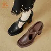 Отсуть обувь Prxdong Подличная кожаная женщина насосы весна летние высокие каблуки платформы T-rap Retro Black Brown Party Mary Janes