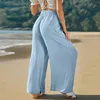 Women's Pants Summer Wide Leg Casual Loose Button High Waist Trousers Solid Color Elastic Long Korean Fashion Female Streetwear
