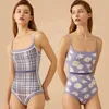 Women's Swimwear Small Pure And Fresh Swimsuit Conjoined Tall Waist Print Double-sided Lady Sexy Backless The 2024