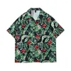 Mäns avslappnade skjortor stor storlek estetiska gröna växttryck hawaii och blusar för män kvinnor y2k strand sommar topps streetwear goth clting
