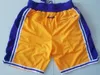 Nieuwe shorts Team Shorts 9697 Vintage Baseketball shorts Zipper Pocket Running Dedek Paarse en gele kleur Zwart net gedaan maat5598807