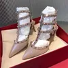 % 40 indirim Tasarımcı Ayakkabı Nedime Düğün Ayakkabıları Kadın Perçin Nemeli Topuklu Seksi Liuding İnce Topuk Kayış Sandalet