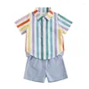 Kledingsets Baby Kids Jongens Shorts Set Gestreept shirt met korte mouwen en elastische taille Peuter Zomeroutfit