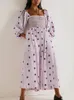 Gypsylady Floral Embroidery Maxi Dress Spring Autumn Long Sleeve Loose Boho Women Ruffles Casual Holiday Tiered Ladies Dresses 240320