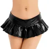 Urban Sexy Dresses Womens Female Metallic Shiny Pleated Miniskirt Fashion Solid Color Low Rise Mini Skirt Nightclub Dance Performance Costume 240403