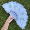 Luxury Pearls Feather Bride Fan para suministros de fiesta de bodas Fans de dama de honor accesorios de novia accesorios blancos CL3456