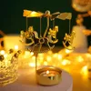 Portacandele Candeliere Con Rotazione Automatica Carosello Di Foglie In Lega Dorata Per La Tavola Della Festa Di Nozze Speciale Natale