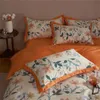 Svetanya orange pastoral blommor lämnar nordisk egyptisk bomullsbäddsuppsättning bedlinen drottning kung storlek täcke täcke set monterad ark 240320