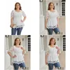 Womens Plus Size T-Shirt White Lace Blouse Shirt 2023 Summer Women Short Sleeve Hollow Out Casual Ladies Tops Clothing U51H Drop Deliv Dhdsu