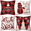 Pillow 4 PCs Weihnachtsfest -Kissen -Kissen Red Plaid Snowman Cover Leinensofa Deckt dekorativ