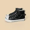 Boots Amy and Michael Original Design Hand Made High Top Canvas Shoes Black Punk Gothic Women Sneakers Girls Students Casual Plimsolls